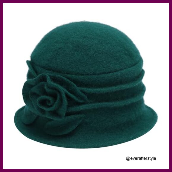 Wool Blend Vintage Winter Cloche Bucket Hat with Flower Accent